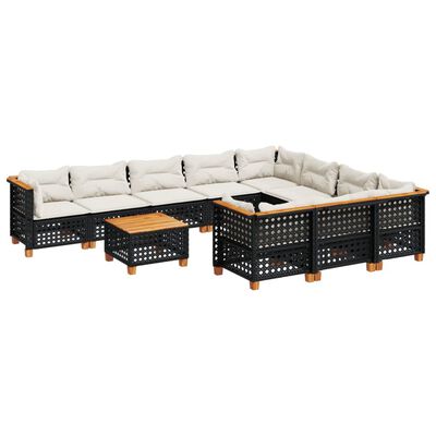 vidaXL 11 pcs conjunto sofás de jardim c/ almofadões vime PE preto