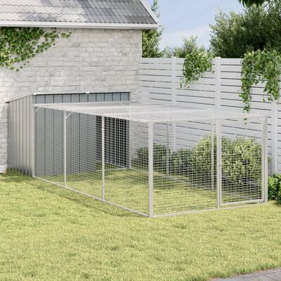 vidaXL Casota p/ cães c/ parque 153x396x110 cm aço galvaniz. antracite