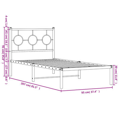 vidaXL Estrutura de cama com cabeceira 90x200 cm metal preto