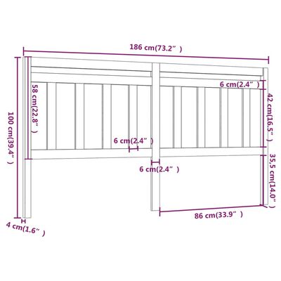 vidaXL Cabeceira de cama 186x4x100 cm pinho maciço cinzento