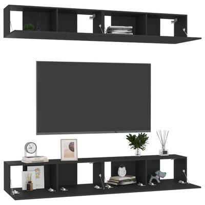 vidaXL Móveis de TV 4 pcs 100x30x30 cm derivados de madeira preto