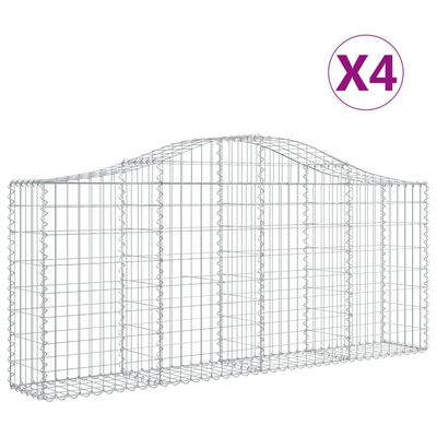 vidaXL Cestos gabião arqueados 4 pcs 200x30x80/100cm ferro galvanizado