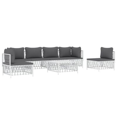 vidaXL 7 pcs conjunto lounge de jardim com almofadões aço branco