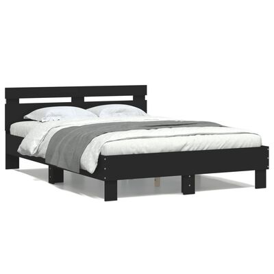 vidaXL Estrutura de cama com cabeceira e luzes LED 120x190 cm preto