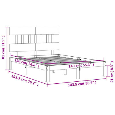 vidaXL Estrutura de cama com cabeceira 140x190 cm madeira maciça