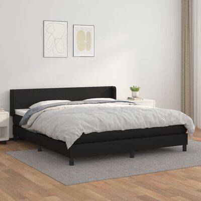 vidaXL Cama com molas/colchão 160x200 cm couro artificial preto