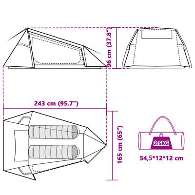 vidaXL Tenda de campismo túnel p/ 2 pessoas opaca impermeável branco