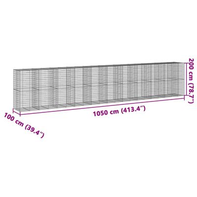 vidaXL Cesto gabião com cobertura 1050x100x200 cm ferro galvanizado