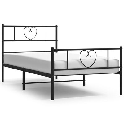 vidaXL Estrutura de cama com cabeceira e pés 107x203 cm metal preto