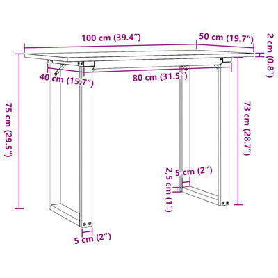 vidaXL Mesa de jantar estrutura em O 100x50x75cm pinho e ferro fundido