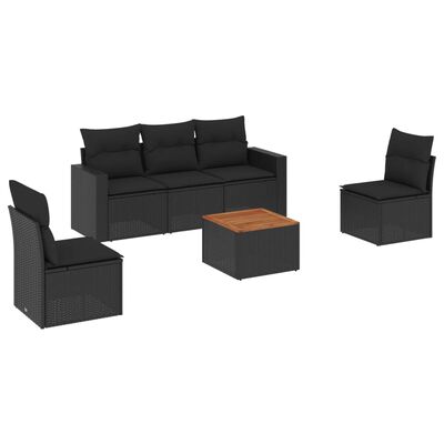 vidaXL 6 pcs conjunto sofás de jardim c/ almofadões vime PE preto