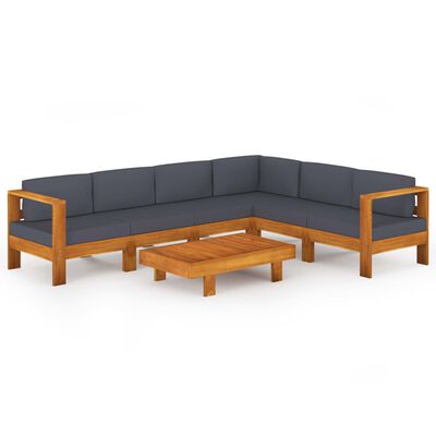 vidaXL 7 pcs conj. lounge de jardim c/ almofadões cinza-escuro acácia