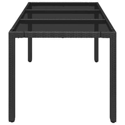 vidaXL Mesa de jardim com tampo de vidro 150x90x75 cm vime PE preto