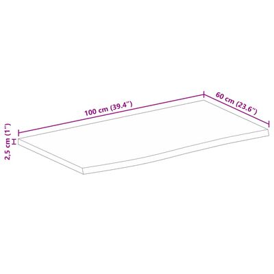 vidaXL Tampo de mesa borda viva 100x60x2,5 cm mangueira áspera maciça