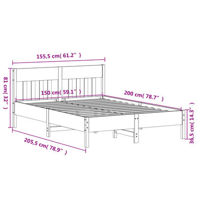 vidaXL Cama sem colchão 150x200 cm madeira de pinho maciça branco