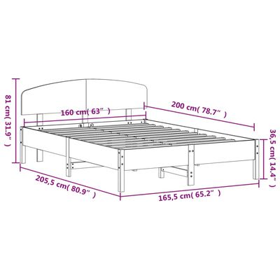 vidaXL Cama sem colchão 160x200 cm madeira pinho maciço castanho-mel