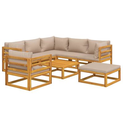 vidaXL 8pcs conj. lounge jardim madeira c/almofadões cinza-acastanhado