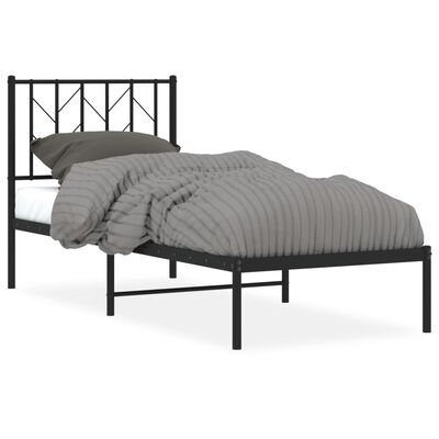 vidaXL Estrutura de cama metal s/ colchão c/ cabeceira 75x190 cm preto