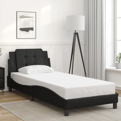 vidaXL Estrutura cama c/ cabeceira 100x200 cm couro artificial preto