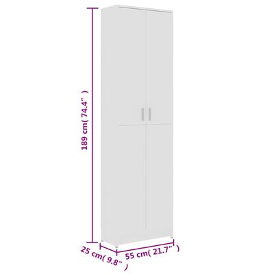 vidaXL Roupeiro de corredor 55x25x189 cm derivados de madeira branco