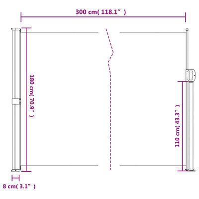 vidaXL Toldo lateral retrátil 180x300 cm bege