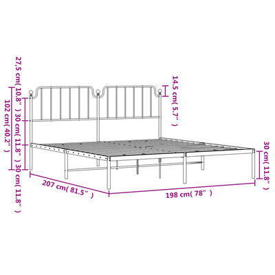 vidaXL Estrutura de cama com cabeceira 193x203 cm metal branco