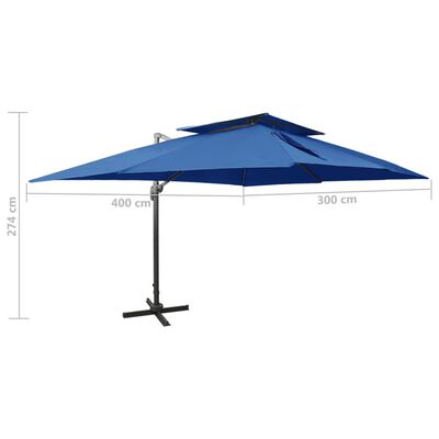 vidaXL Guarda-sol jardim cantilever toldo duplo 400x300 cm azul-ciano