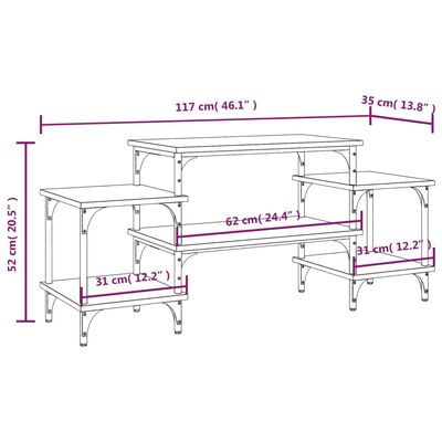 vidaXL Móvel de TV 117x35x52 cm derivados de madeira cinzento sonoma