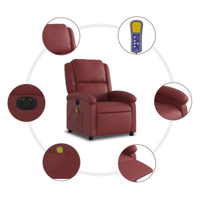 vidaXL Poltrona massagens reclin. elétrica couro artif. vermelho-tinto