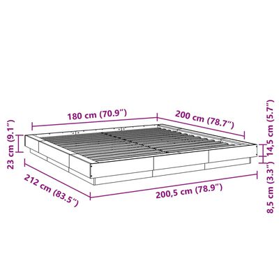 vidaXL Estrutura cama c/ luzes LED derivados de madeira cinza cimento