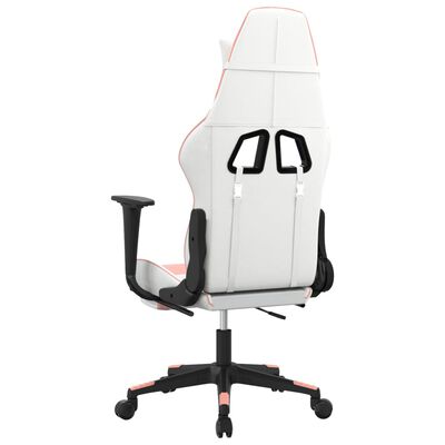 vidaXL Cadeira gaming com apoio p/ pés couro artificial branco e rosa