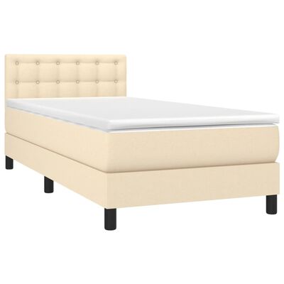 vidaXL Cama com molas/colchão 90x190 cm tecido cor creme