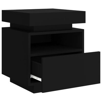 vidaXL Mesa de cabeceira com luzes LED 40x39x48,5 cm preto