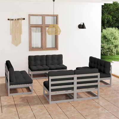 vidaXL 8 pcs conjunto lounge de jardim c/ almofadões pinho maciço