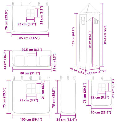 vidaXL Beliche com escorrega e cortinas 80x200 cm rosa