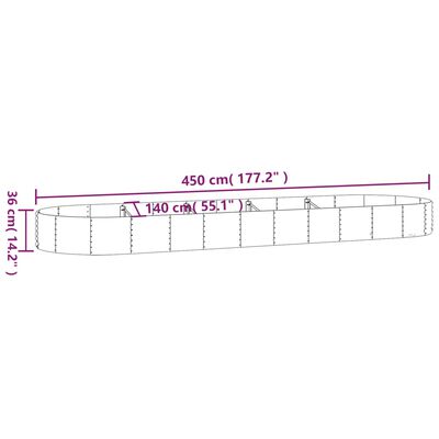 vidaXL Canteiro elevado jardim 450x140x36 aço revestido a pó prateado