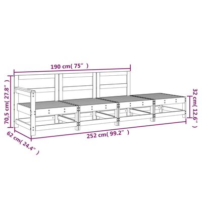 vidaXL 4 pcs conjunto lounge de jardim madeira de pinho maciça cinza