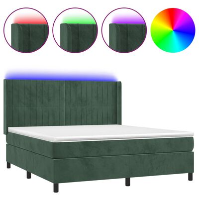 vidaXL Cama box spring c/ colchão/LED 160x200 cm veludo verde-escuro