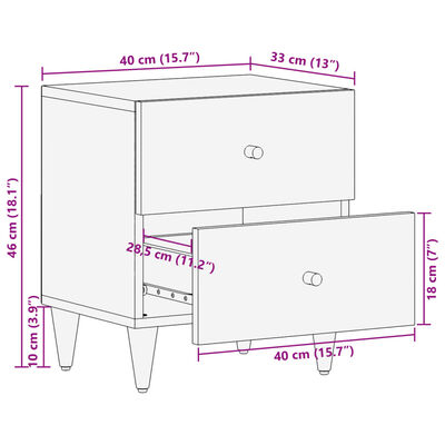 vidaXL Mesas de cabeceira 2 pcs 40x33x46 cm madeira mangueira maciça