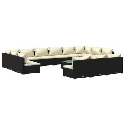 vidaXL 14 pcs conjunto lounge de jardim c/ almofadões vime PE preto