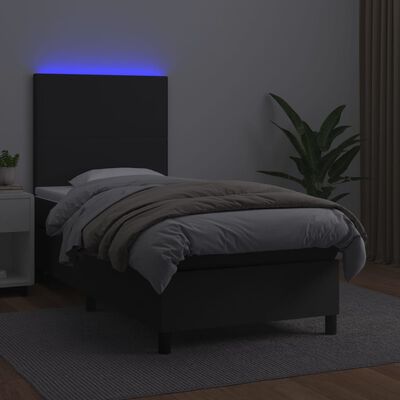 vidaXL Cama box spring c/ colchão/LED 90x190 cm couro artificial preto