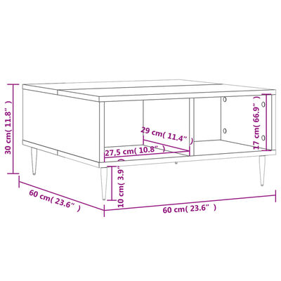 vidaXL Mesa de centro 60x60x30 cm derivados de madeira cinzento sonoma