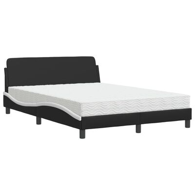 vidaXL Cama com colchão 140x200 cm couro artificial preto e branco