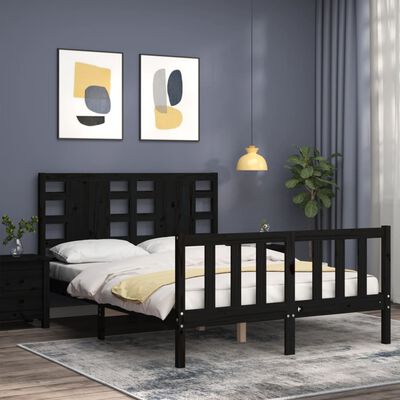 vidaXL Estrutura de cama com cabeceira 140x190 cm madeira maciça preto