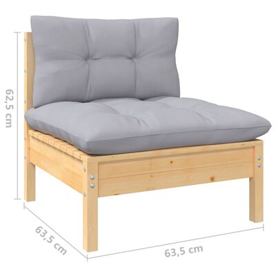 vidaXL 8 pcs conjunto lounge de jardim + almofadões cinza pinho maciço