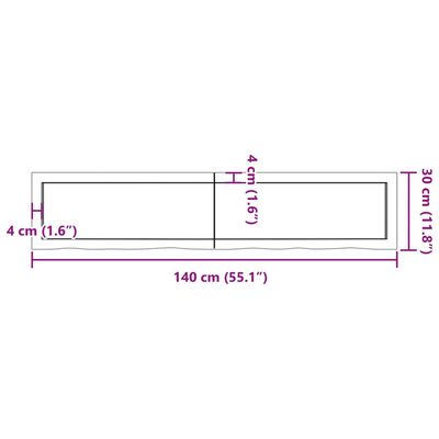 vidaXL Bancada p/ WC 140x30x(2-6)cm madeira tratada maciça castanho