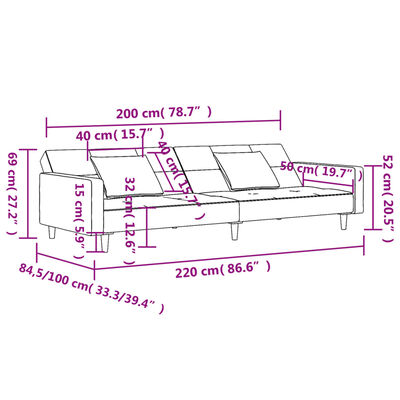 vidaXL Sofá-cama 2 lugares com duas almofadas veludo vermelho tinto