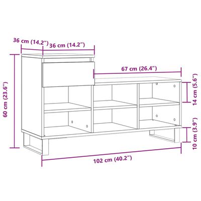 vidaXL Sapateira 102x36x60 cm derivados de madeira branco brilhante