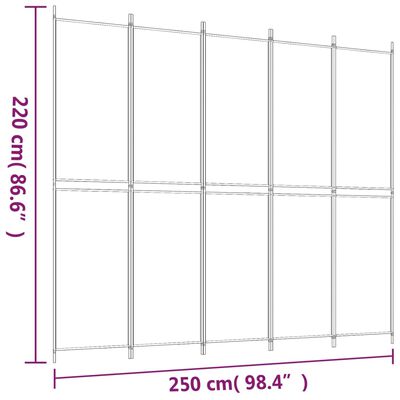 vidaXL Divisória de quarto com 5 painéis 250x220 cm tecido preto