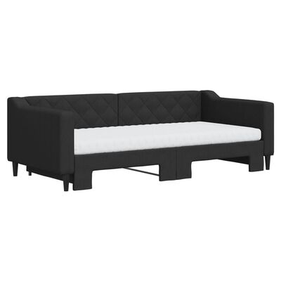 vidaXL Sofá-cama com gavetão e colchões 90x190 cm tecido preto